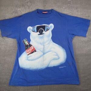 Vintage 1994 Coca Cola Polar Bear Sunglasses Blue Graphic T-Shirt Mens XL USA